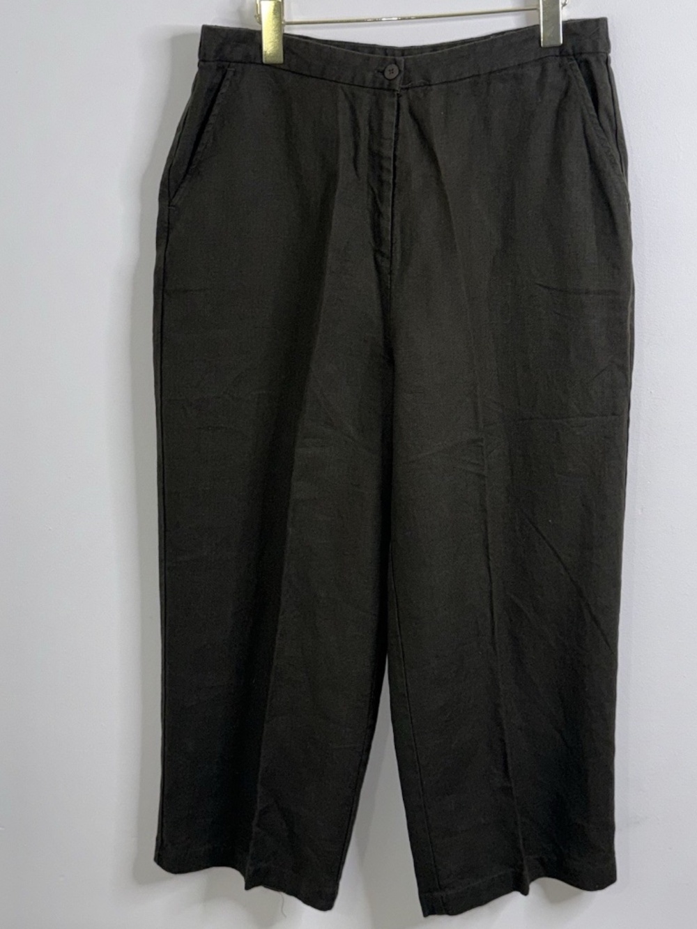 NWT Eileen Fisher Heavy Linen New Cropped Pants w/ Pockets Sz L Tapered Green